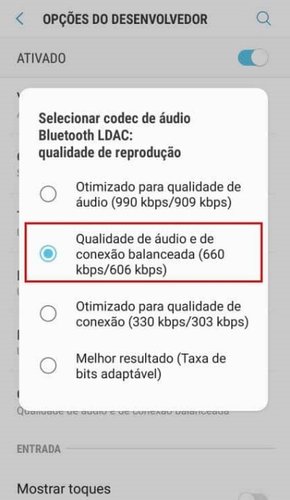 Defina a qualidade do áudio reproduzido.