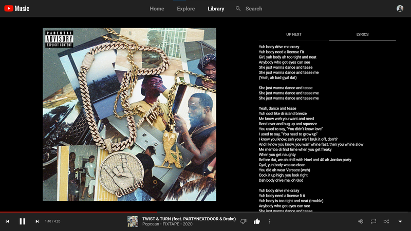 Nova interface do Youtube Music, com duas abas. (Fonte: Youtube via Android Police / Reprodução)
