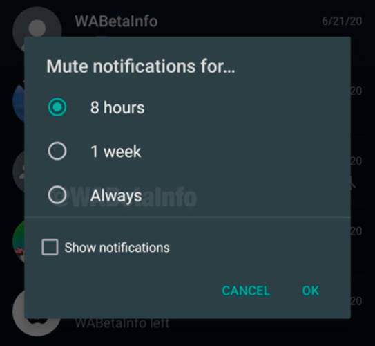 A opção de silenciar grupos por um ano foi substituída