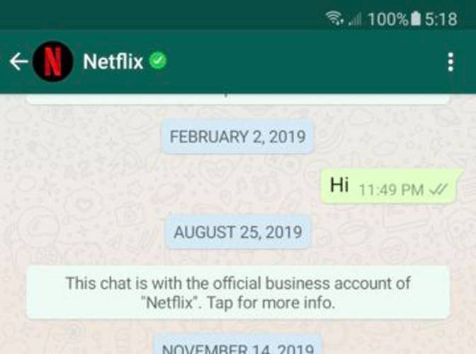 Os botões de chamada foram retirados do chat com perfis comerciais