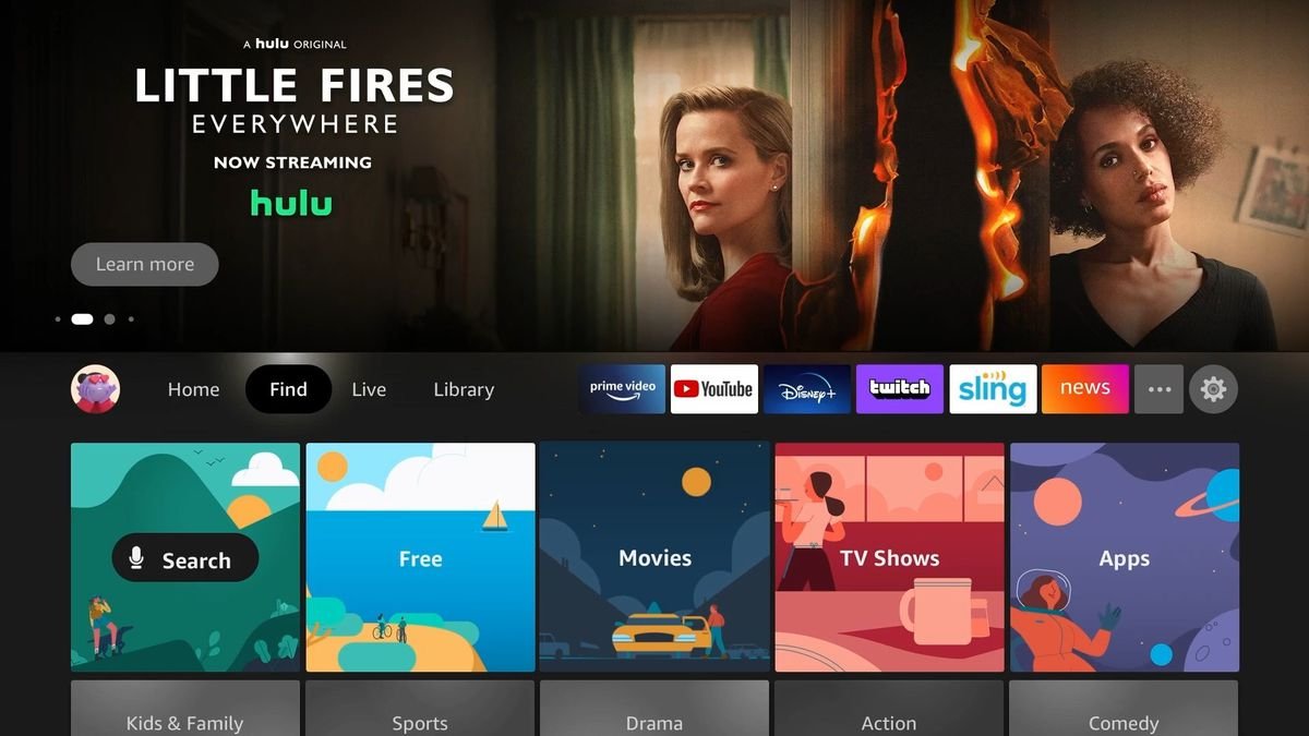 Imagem da nova interface do Fire TV Stick Lite.