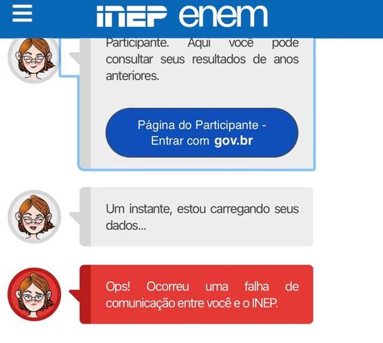 Falhas de comunicação no portal do Inep, ocorridas ontem (01).