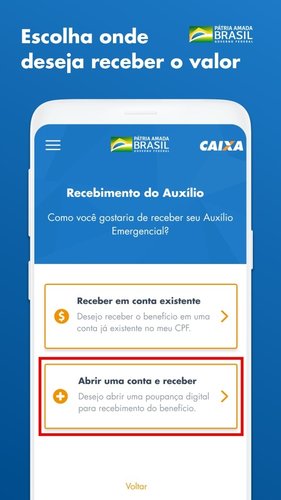 Uma das formas de abrir uma Poupança Social Digital é escolhendo a opção correspondente durante cadastro no app Caixa | Auxílio Emergencial.
