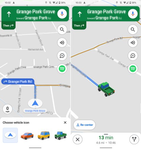 Uma das opções disponível de carros personalizados no Google Maps para Android.