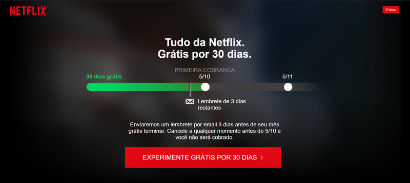 Antiga página inicial da Netflix, em outubro do ano passado. (Fonte: Netflix via Internet Archive / Reprodução)