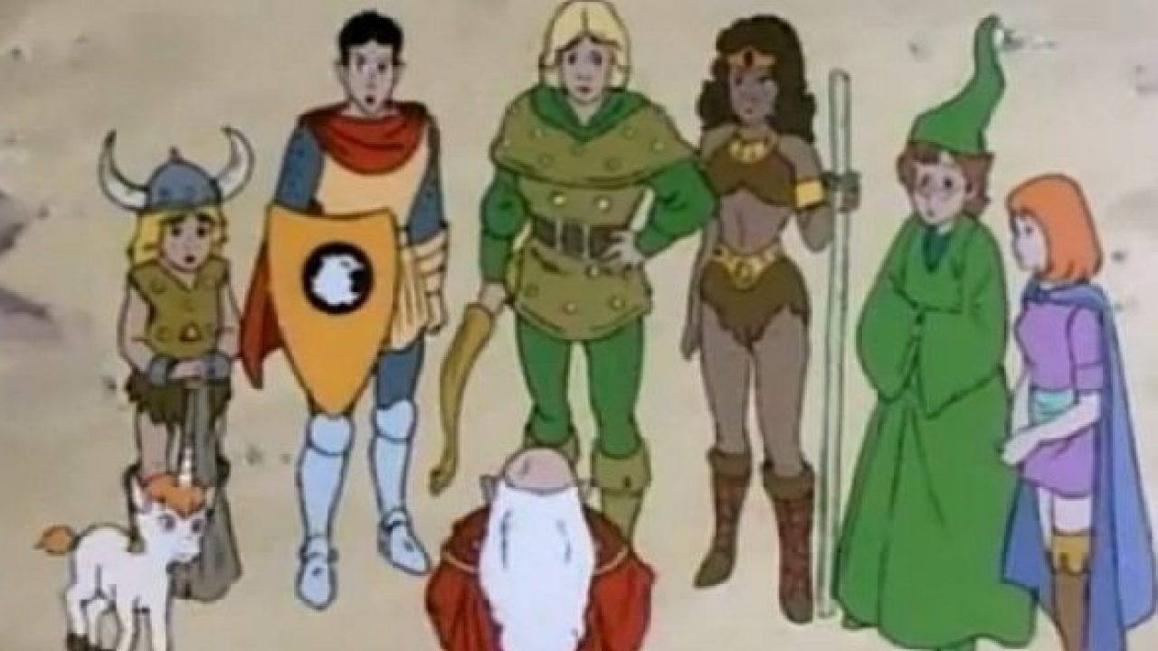 Grupo de heróis reunido em torno do Mestre dos Magos.