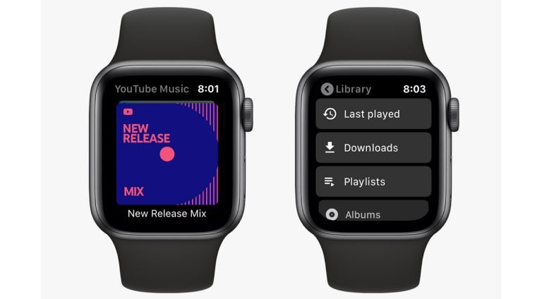 Imagem do aplicativo Youtube Music para Apple Watch.
