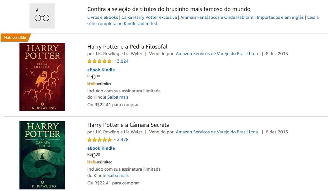 A coleção completa de Harry Potter está no catálogo do Kindle Unlimited.