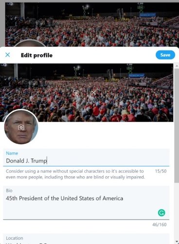 A suposta prova de que o perfil de Trump foi acessado pode ser qualquer conta disfarçada como o perfil do político.