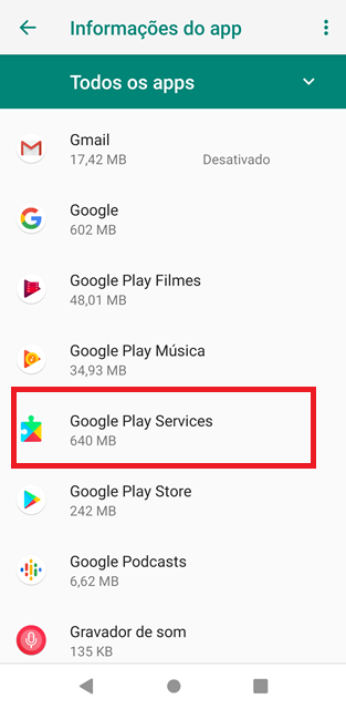 Lista de apps Android.