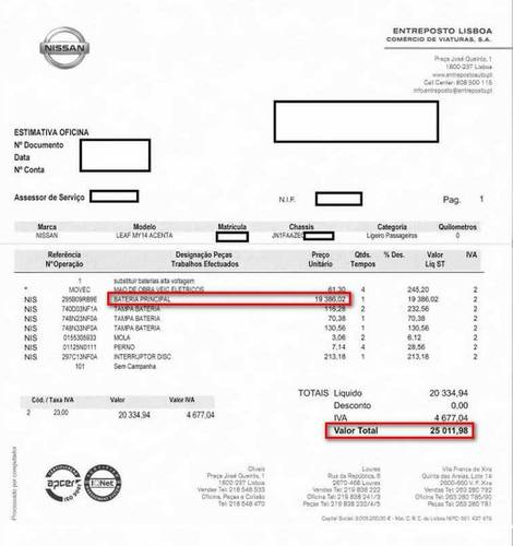 A troca da bateria de um Nissan, em Portugal, chegou a 25 mil euros (quase US$ 30 mil)