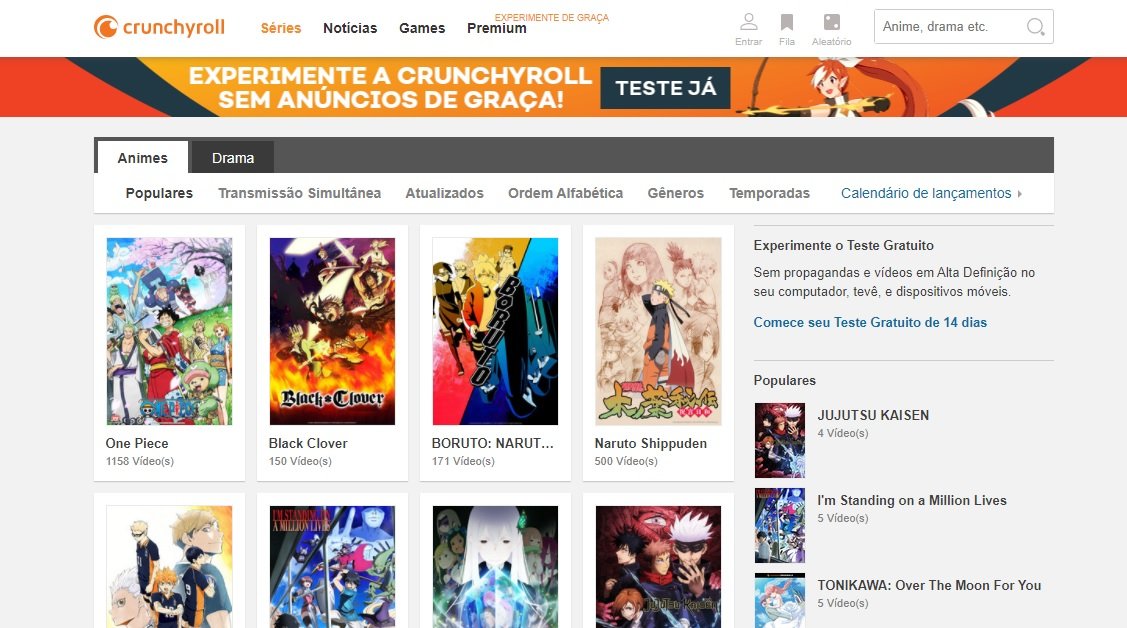 O catálogo do Crunchyroll conta com clássicos como One Piece e Naruto.
