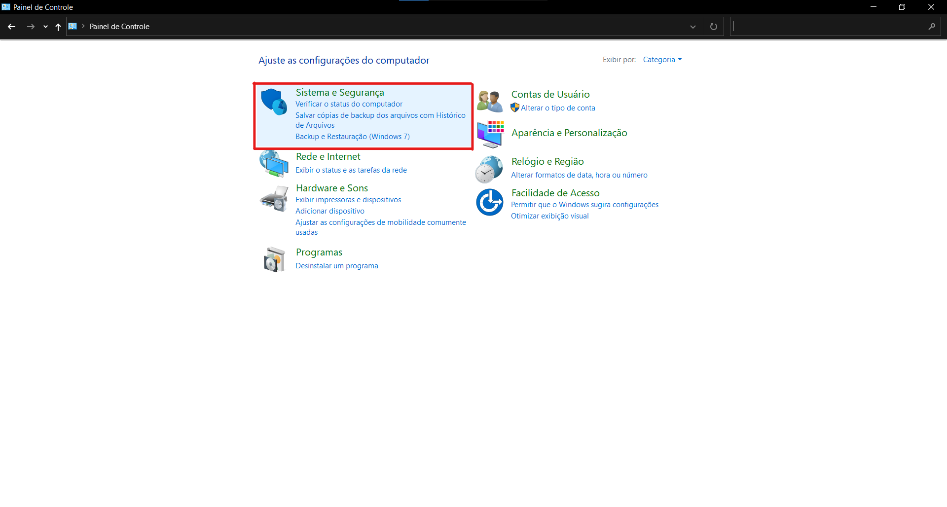 Na última atualização do Windows 10, a página de Sistema e Segurança no Painel de Controle leva ao aplicativo de Configurações. (Fonte: Windows 10 / Reprodução)