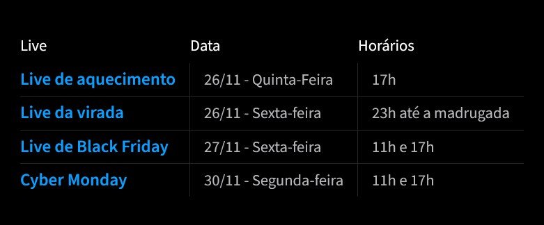 calendário de lives