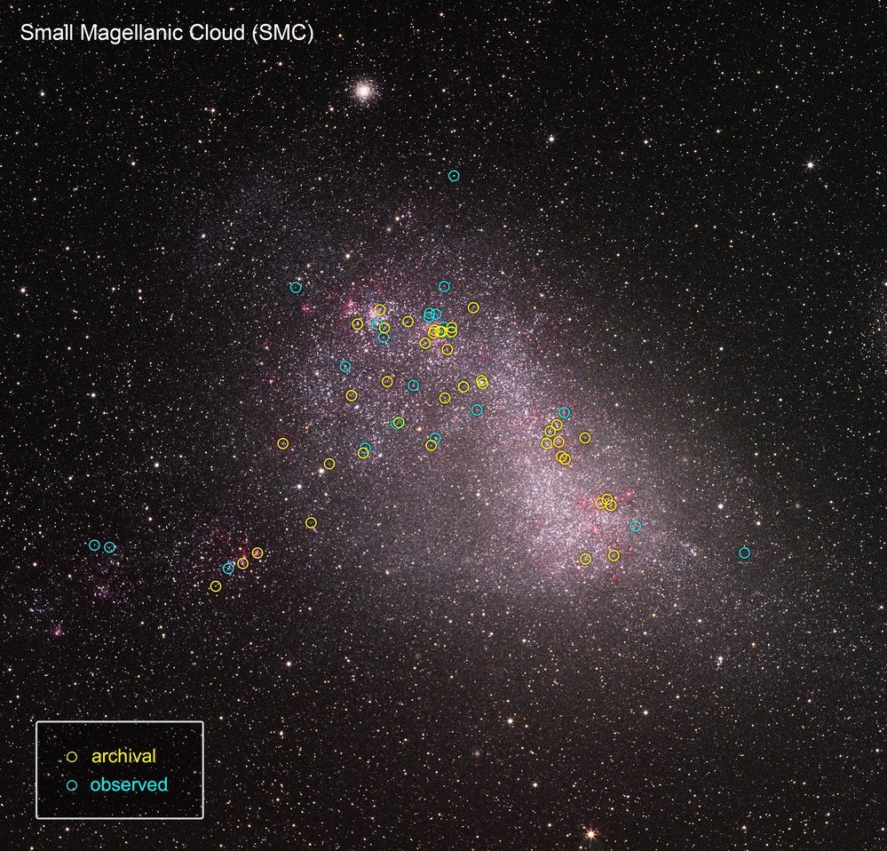 Na Pequena Nuvem de Magalhães, as imagens já captadas pelo Hubble (amarelo) e as que foram incluídas no ULLYSES.