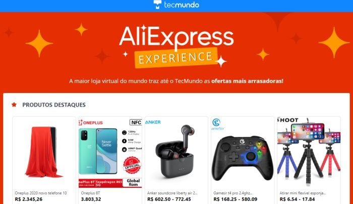 Página Aliexpress e Tecmundo