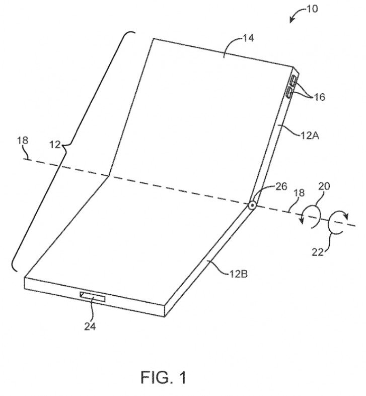 Patente registrada pela Apple de um dispositivo dobrável na vertical.