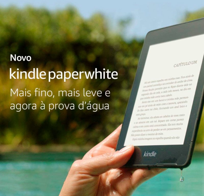 O Kindle Paperwhite também está em promoção e possui tela com mais pixels e resistência contra água