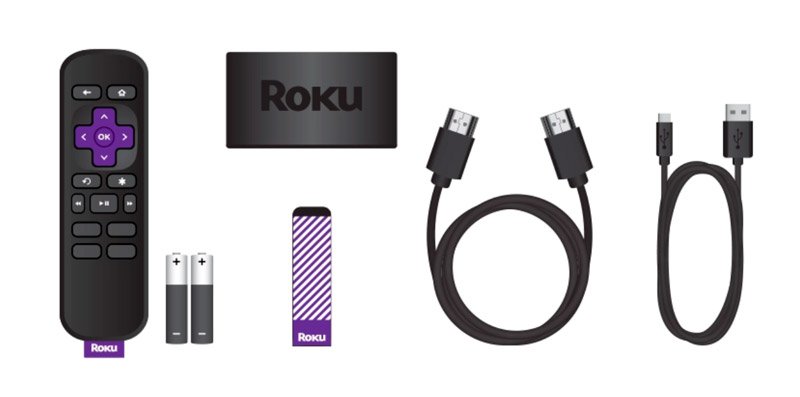 A embalagem do Roku Express também inclui pilhas para o controle e uma fita adesiva, caso o usuário queira prender a base na TV ou parede