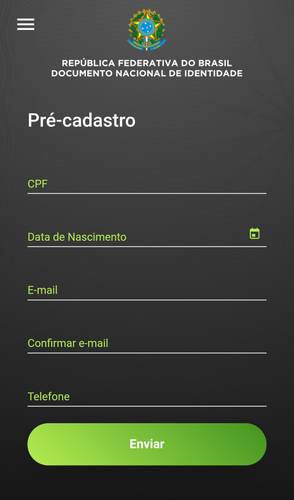 Pré-cadastro para gerar o DNI (Documento Nacional de Identificação)