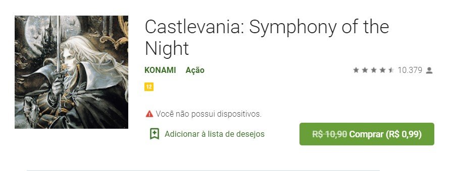 Castlevania Symphony of the Night está em promoção na Play Store, custando R$ 0,99