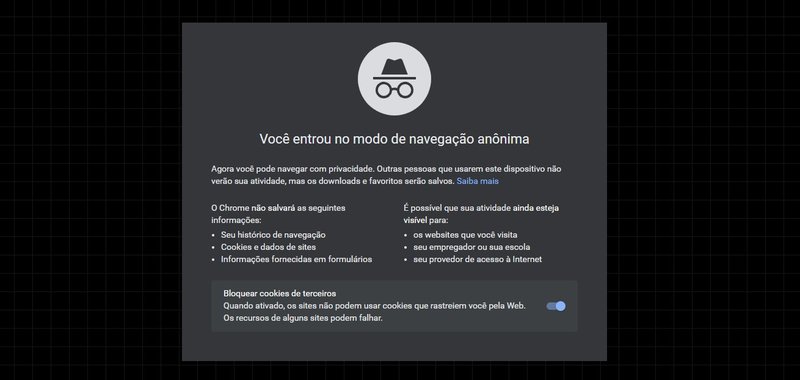 O modo de navegação anonimo está disponível em diversos navegadores.