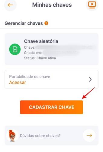 Iniciar cadastro de chave.