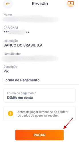 Confirme o envio do dinheiro.