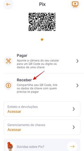 Abrindo as opções para receber um PIX.