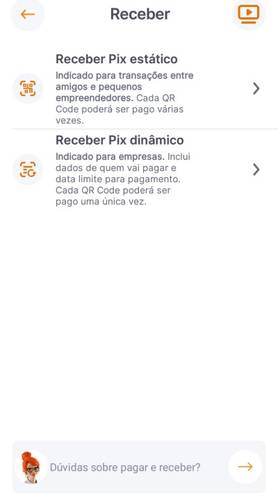 Defina o tipo de código para o recebimento.