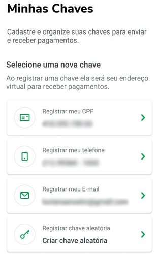 Há várias opções de chaves que você pode registrar