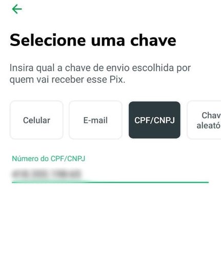 Aqui você escolhe a chave que preferir para a transferência