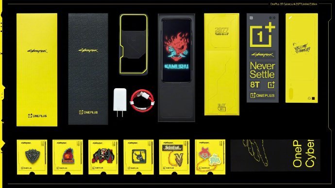 Conteúdo da embalagem da edição especial do OnePlus 8T. (Fonte: Oneplus, Android Authority / Reprodução)