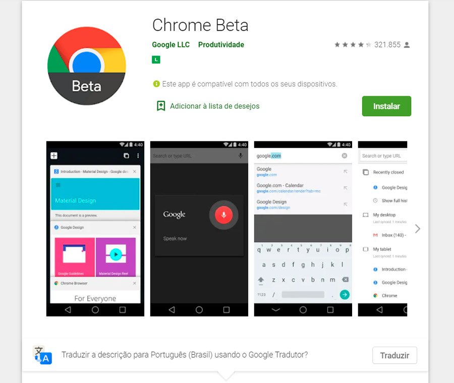 A nova versão do Chrome Beta já pode ser baixada no Android
