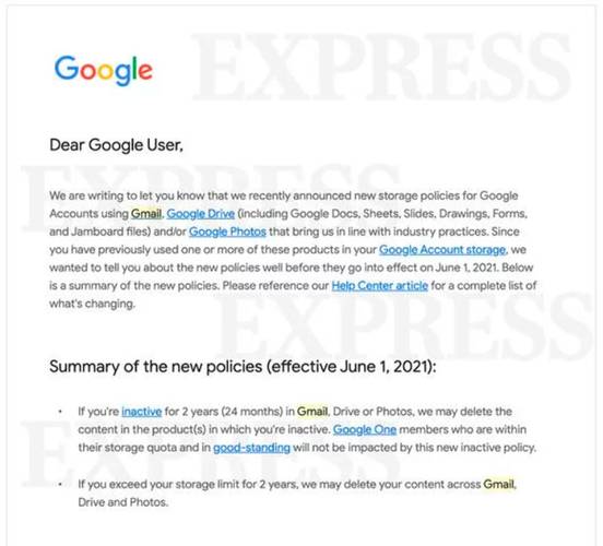 E-mail enviado pela Google