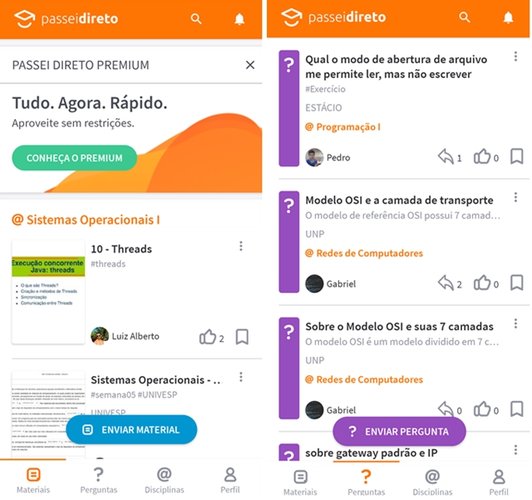 Interface do App Passei Direto.
