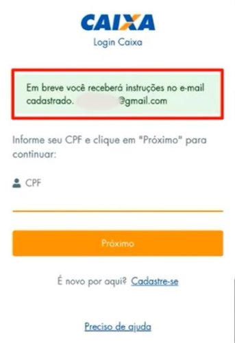 O app avisa ao enviar o e-mail de recuperação de senha.