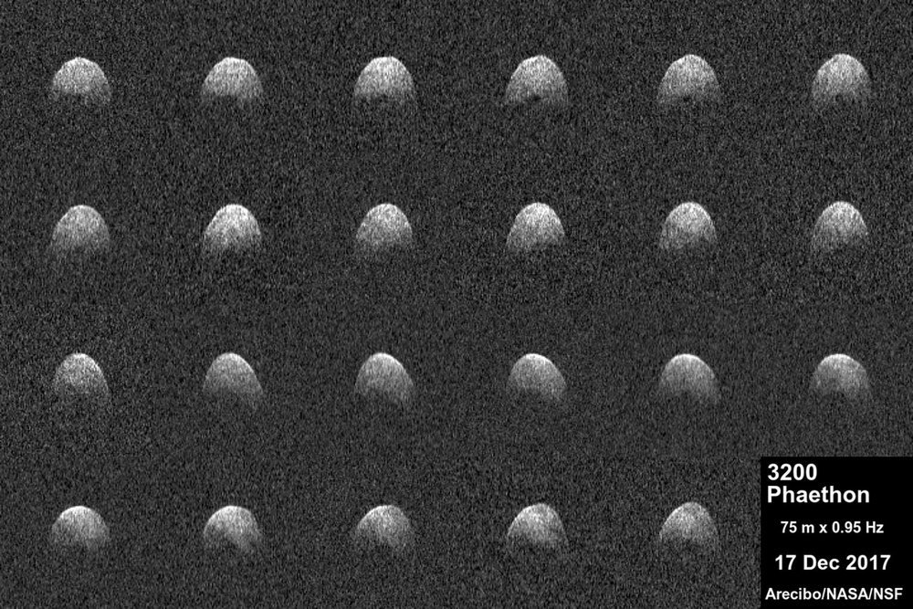 O 3200 Phaethon, fotografado pelo Arecibo; os astrônomos já sabiam que ele não oferecia risco de colisão iminente meses antes de sua passagem.