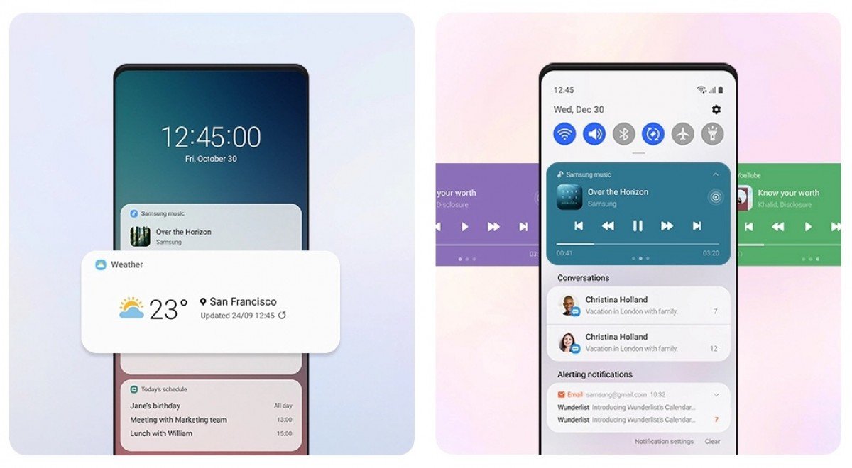 A One UI 3.0 apresenta uma interface mais leve, funcional e estética. (Fonte: Samsung via GSM Arena / Reprodução)