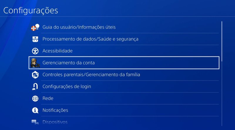 Acesse a opção Gerenciamento da Conta