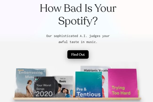 É só fazer login no site com os dados do Spotify para que a IA faça a sua irônica avaliação.