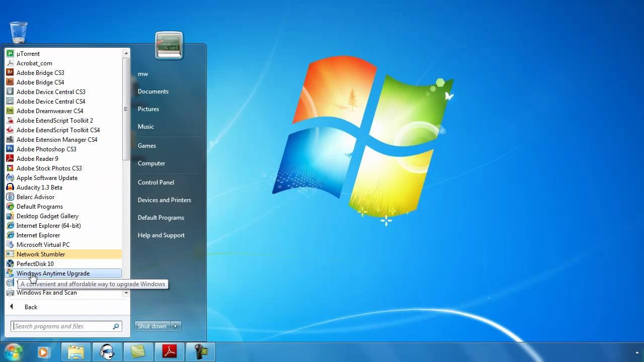 Tradicional visão do desktop do Windows 7.