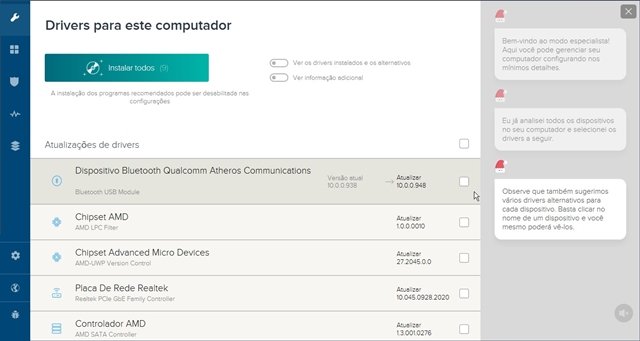 Listagem de drivers disponíveis para o sistema.