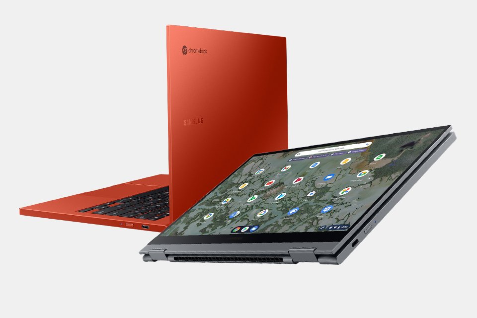 Design do novo Galaxy Chromebook 2 na cor 'Fiesta Red'. (Fonte: Samsung via Sammobile / Reprodução)