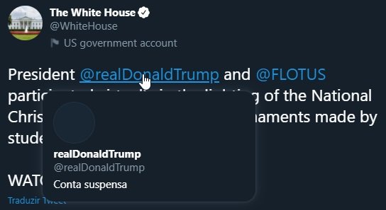 A conta de Trump agora aparece como suspensa pela rede social.