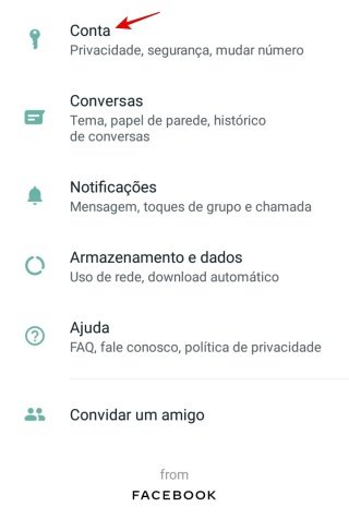 Abrindo o menu "Conta".
