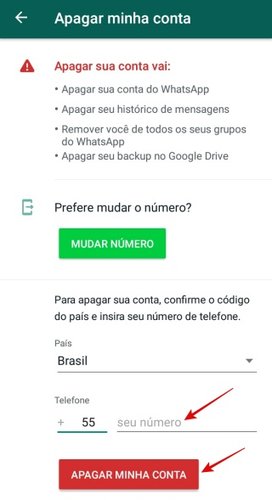 Excluindo a sua conta.