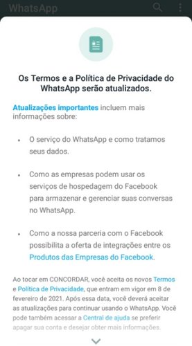 Notificação avisando sobre as mudanças.