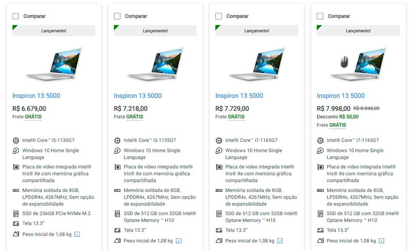 Todos os modelos contam com 8 GB de memória RAM