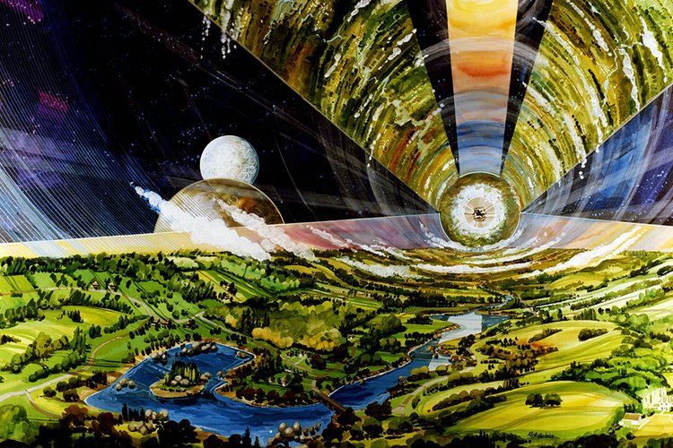 Ilustração sobre a possível composição do interior de um cilindro de O'Neill